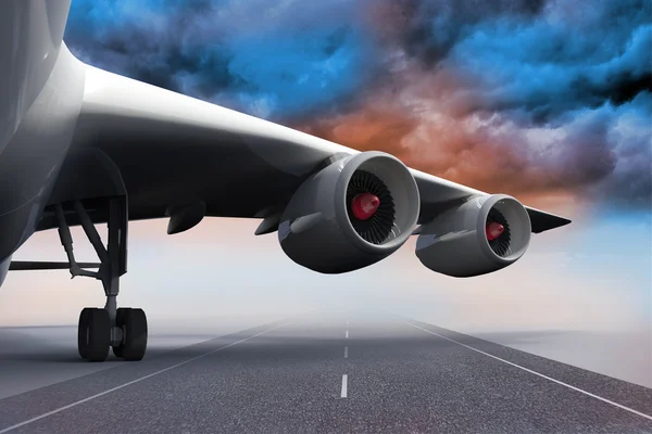 3D літак стоїть на злітно-посадковій смузі — стокове фото