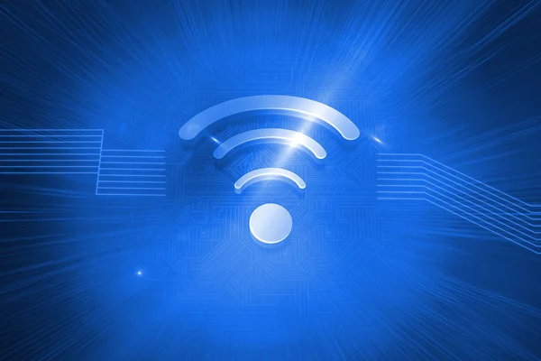 Icône wifi brillant sur fond bleu — Photo