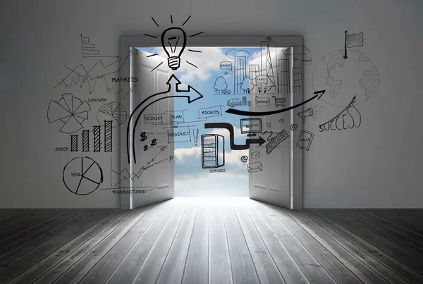 Graphic in room with big door — Stock Photo, Image