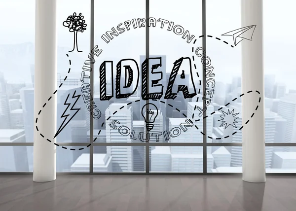 Gráfico de ideias no quarto com grandes janelas — Fotografia de Stock