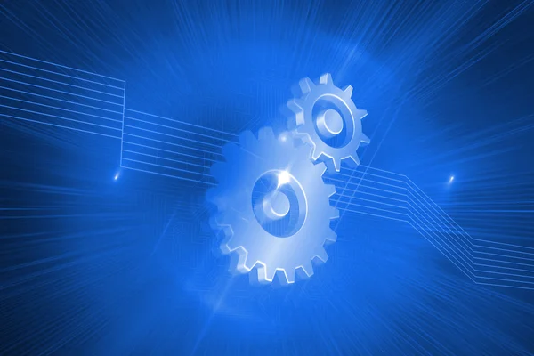 Shiny cogs on blue background — Stock Photo, Image