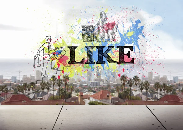 Like written over color splashes over cityscape — Stock Photo, Image