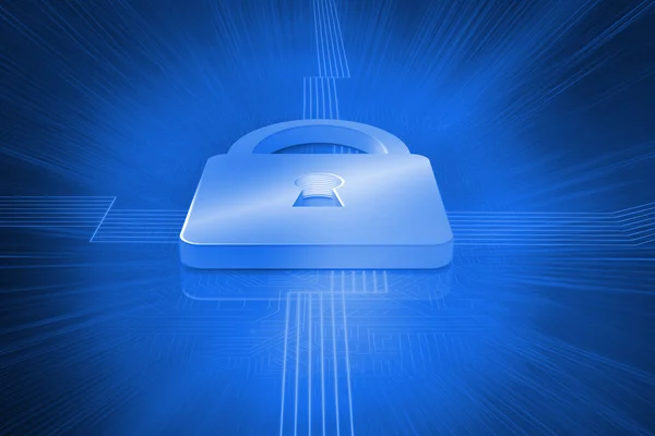 Lock on futuristic blue background — Stock Photo, Image