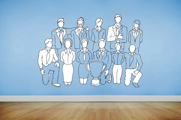 Drawn figures on blue wall — Stock Photo, Image