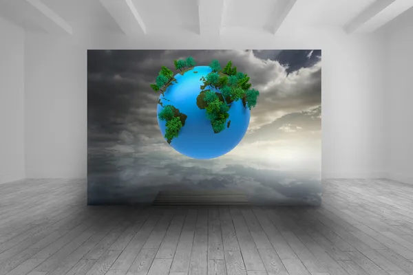 Room with futuristic picture of earth — Stock Photo, Image