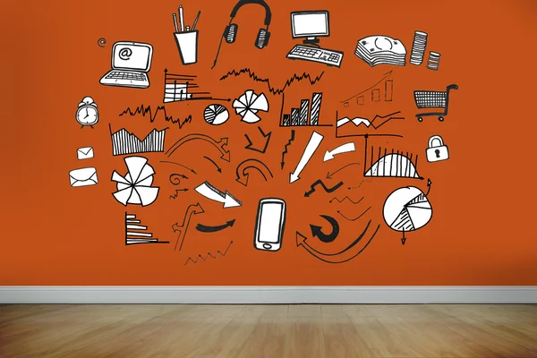 Drawn graphics on orange wall — Stock Photo, Image