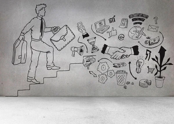 コミック男とグラフィックと灰色の壁 — ストック写真
