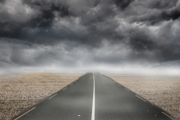 Nebelbraune Landschaft mit Straße — Stockfoto