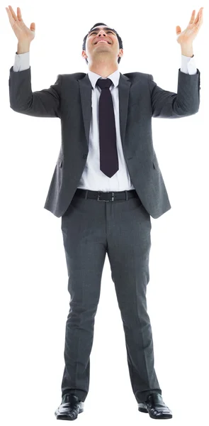 Happy businessman with arms raised — Stock Photo, Image