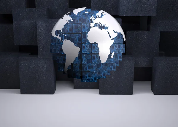 Digitaler Globus auf schwarzem abstrakten Hintergrund — Stockfoto