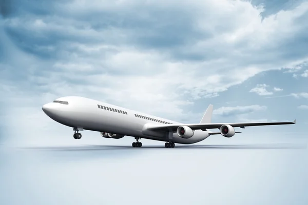 3D самолет взлетает на белой земле — стоковое фото