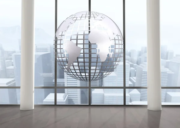 Silver globe floating in room — Stock Photo, Image