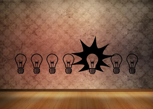 Light bulbs graphic on empty brown room — Stock Photo, Image