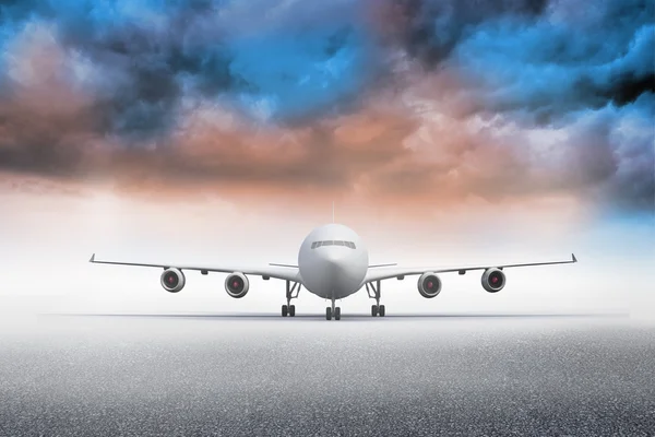 3D-Flugzeug steht unter buntem Himmel — Stockfoto