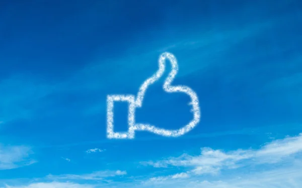 White thumb up icon in sky — Stock Photo, Image