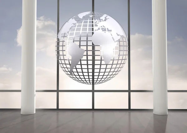 Silver globe floating in room — Stock Photo, Image