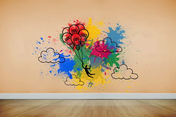 Ampul balonlar sıçramalarına turuncu duvar üzerinde — Stok fotoğraf