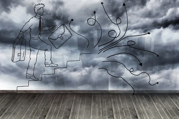 Comic man on wall with stormy sky — Stock Photo, Image