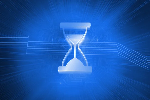 Блискучий пісочний годинник на синьому фоні — стокове фото