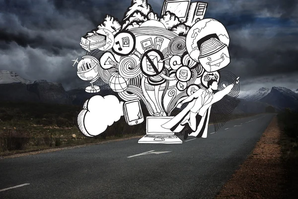 Graphic drawn on stormy countryside — Stock Photo, Image