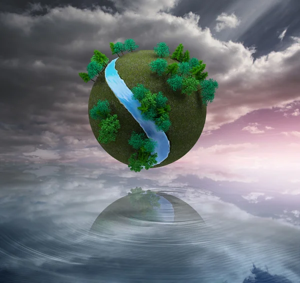 Futuristic earth floating in air — Stock Photo, Image