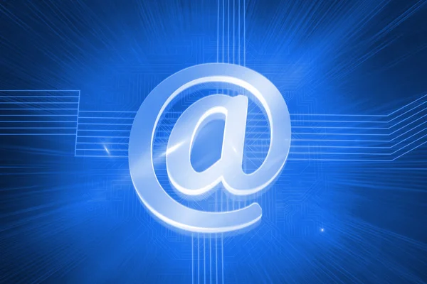 Glowing at sign on blue background — Stock Photo, Image