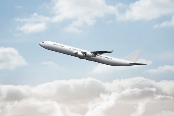 3D-Flugzeug hebt am Himmel ab — Stockfoto