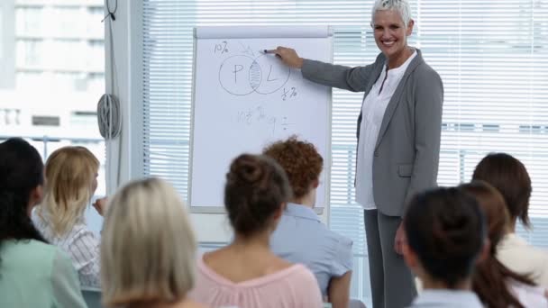 Empresária dando uma palestra a outras mulheres de negócios — Vídeo de Stock