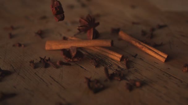 Star anise falling on table — Stock Video