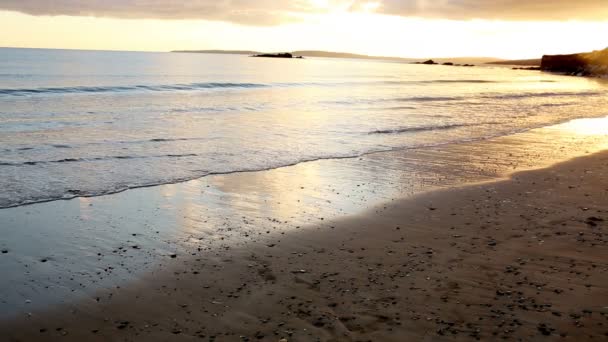 Vrouw wandelen langs het water bij zonsondergang — Stockvideo