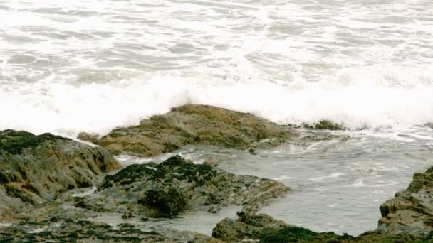 Wellen rollen über die Felsen — Stockvideo