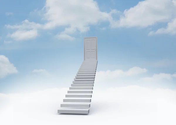 Shut door at top of stairs in the sky — Stock Photo, Image