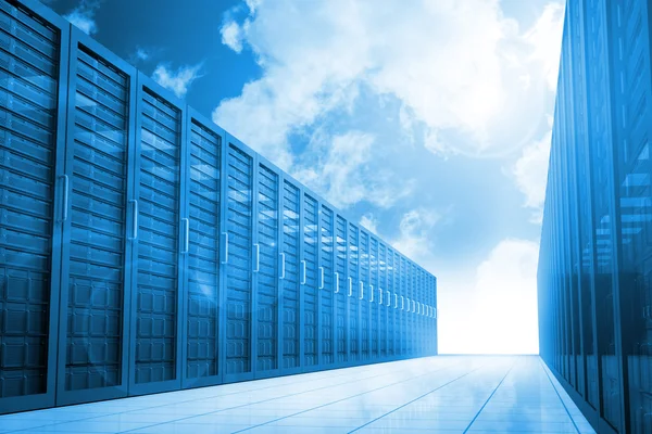 Server hallway in the blue sky — Stock Photo, Image