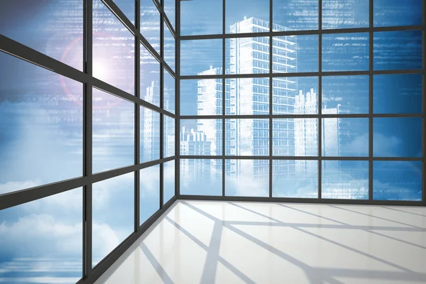 Cityscape seen through window — Stock Photo, Image