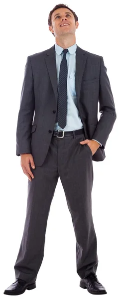 Happy businessman with hand in pocket — Stock Photo, Image