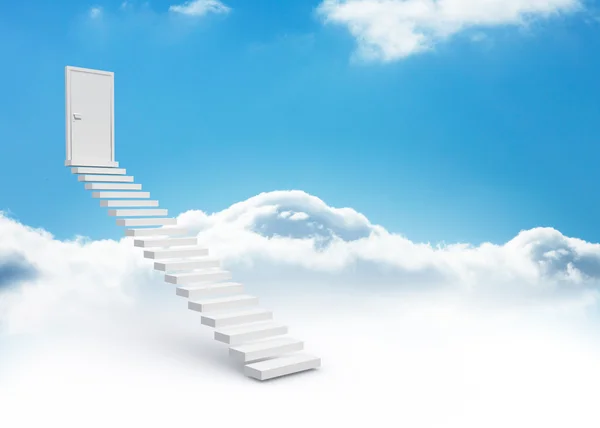 Steps leading to closed door in the sky — Stock Photo, Image