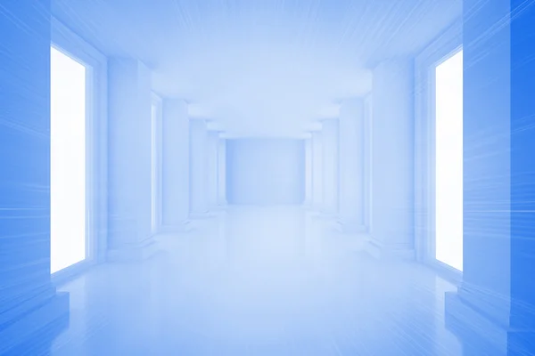 Chambre bleue lumineuse avec fenêtres — Photo