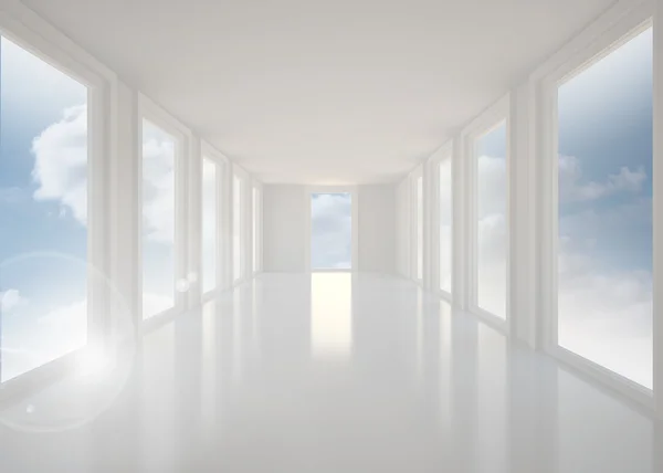 Bright white hall with windows — Stock Photo, Image