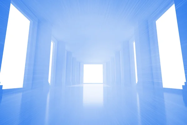 Светло-голубая комната с окнами — стоковое фото