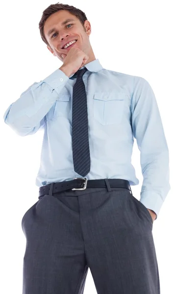 Thoughtful businessman with hand on chin — Stock Photo, Image