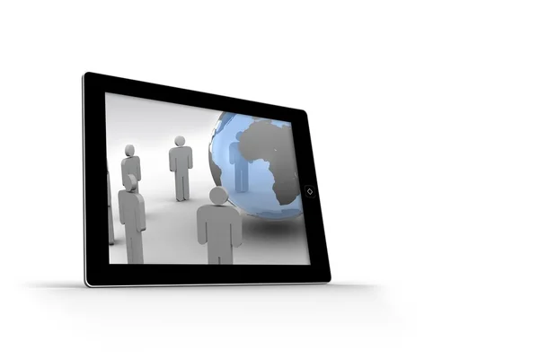 Figuren und Erde auf Tablet-Bildschirm — Stockfoto