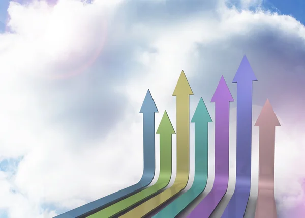 Colourful arrows pointing up against sky — Stock Photo, Image