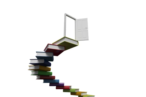 Steg gjord av böcker med öppen dörr — Stockfoto