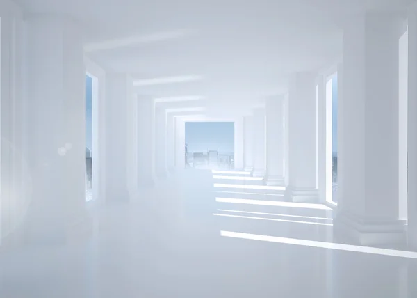 Hall blanc lumineux avec colonnes — Photo