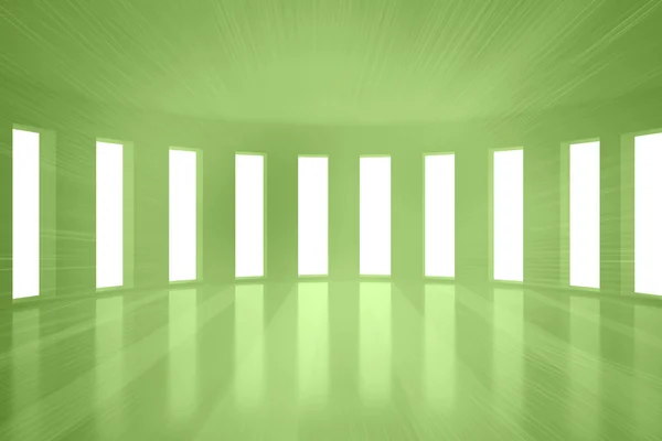 Helles grünes Zimmer mit Fenstern — Stockfoto