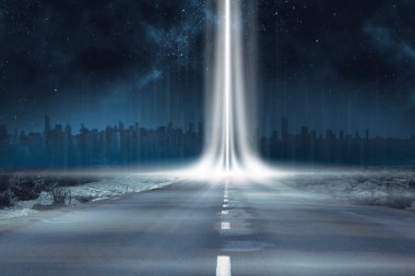 Road leading out to the horizon with light beam clipart