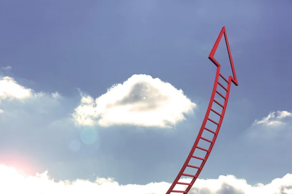 Flecha de escalera roja apuntando hacia el cielo — Foto de Stock