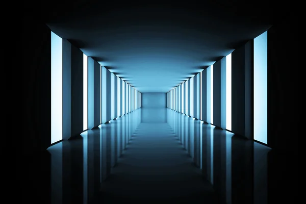 Illuminato corridoio nero moderno — Foto Stock