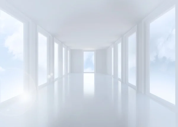 明亮的白色大厅与 windows — 图库照片