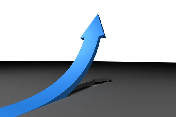 Flecha azul apontando para cima da superfície cinza — Fotografia de Stock